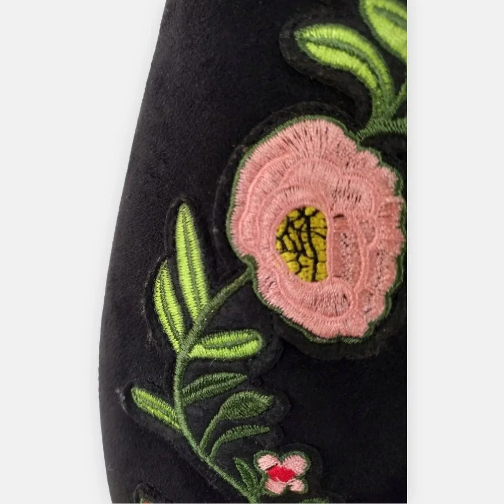 Top Moda Black Suede Floral Embroidered Over The Knee Boots 8.5